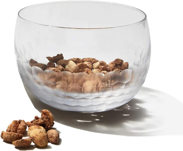 Amehla 18-ounce Nut Bowl, Snack Jar and Candy Dish with Hammered Finish, Handblown Glass End Table Piece.
