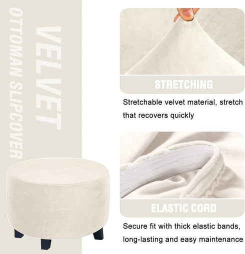 Abeibei Round Ottoman Covers, High Stretchy Ottoman Slipcover Protector for Footrest Foot Stool Furniture Soft Plush