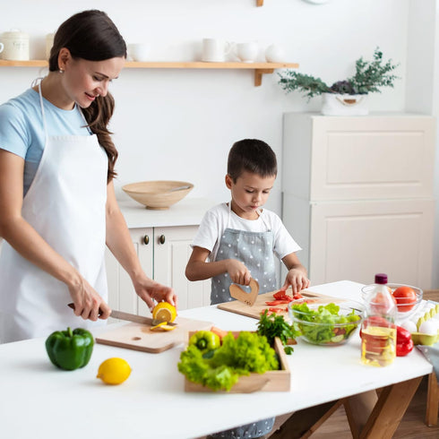 Cute Bear Wooden Cutting Board and Safe Wooden Kids Knife Set, Natural Thick Montessori Knife for Kids, 2Pcs