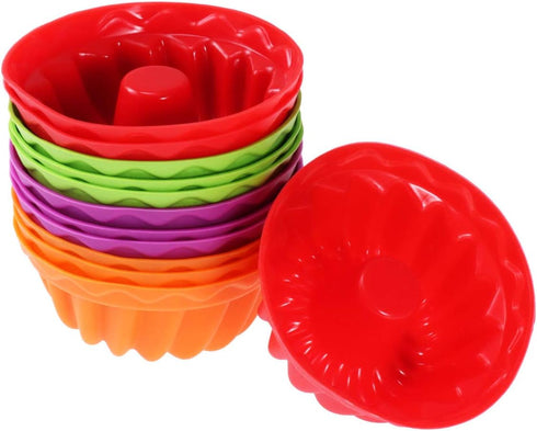 12Pcs Non-Stick Silicone Fluted Cake Mould, Round Baking Pan for Cake, Gelatin, Mousse, Bread (2.55 x 2.55 x 1.18 Inch)