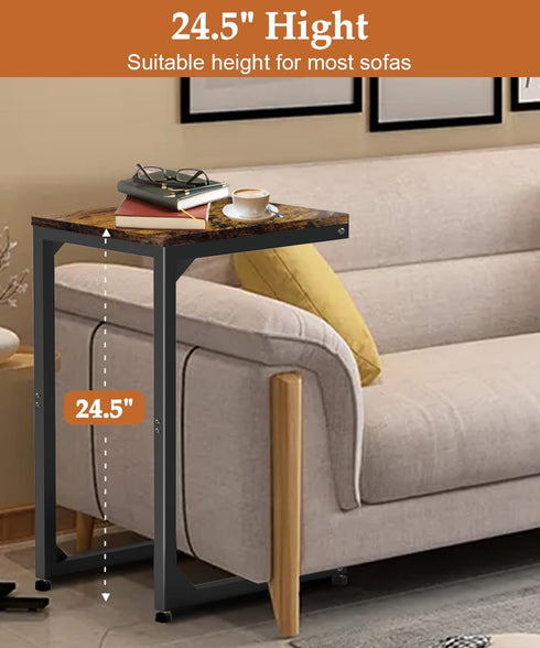 Artigarden C End Table with Metal Frame Small Side for Couch, Sofa TV Tray Tables for Living Room, Bedroom, Bedside