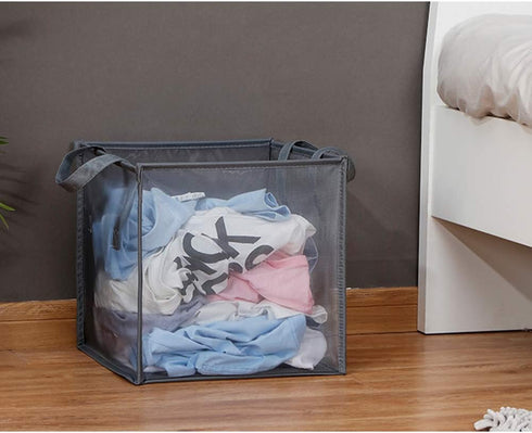 HONOMA Portable & Collapsible Laundry Hamper Bag with Handles - Mesh Basket for Kids Room, Dorm, Travel (Black)