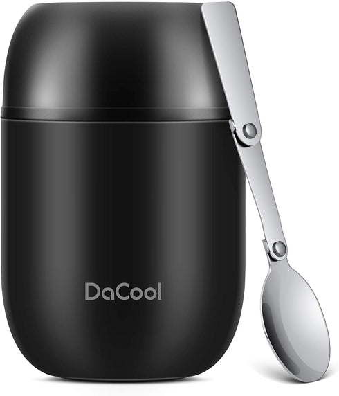 DaCool Insulated Lunch Container, 16 oz Stainless Steel Vacuum Bento Hot Lunch Box for Kids, Black