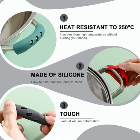 6Pcs Silicone Assist Handle Holder Grip, Heat Resistant Cast Iron Skillet Handle Covers (Green, Grey, Red)