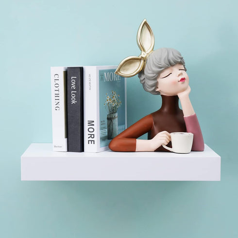 16 inch WELLAND White Mission Floating Shelves for Wall, Bathroom Wall Mount Shelves, Wood Modern Display Shelves, Book