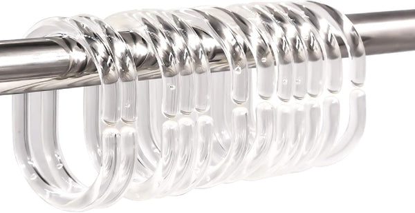 Qulable 24 pcs Shower Curtain Rings, Plastic C-Shaped Hooks for Bathroom Shower Window Rod