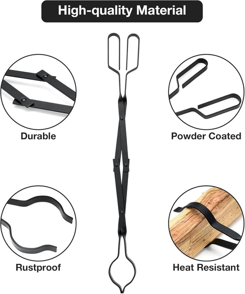 Stanbroil Outdoor Campfire Fireplace Tongs, 26" Long, Black Log Grabber