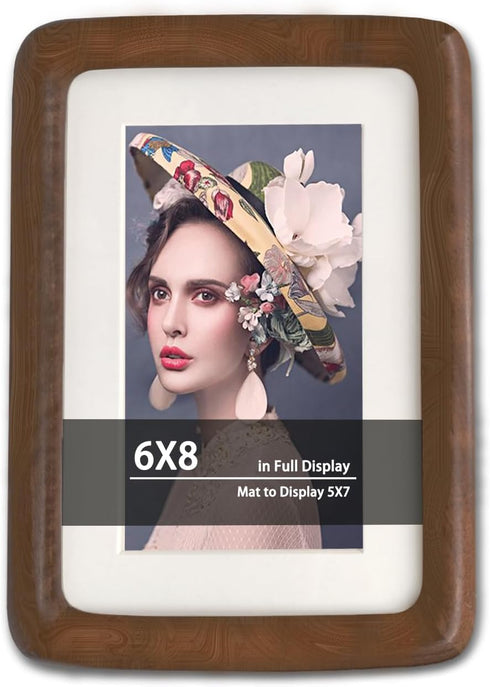 RRQKMBO 6x8 Natural Dark Walnut Solid Wood Picture Frames, Hand Make Crafted Original