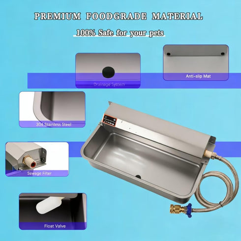 boajf 304 (2 Automatic Dog Water Dispenser with Drain Hole, Stainless Steel Auto Water Dog Bowl with Float Valve, Hose