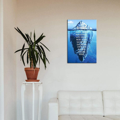 Inspirational Success Canvas Wall Art, Blue Iceberg Motivation Quotes Print for Home, School, Office Decor