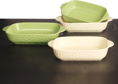 Rectangular Porcelain Baking Dish Set, Au Gratin Dishes and Ramekins, 16 oz Bakeware Set of 2, Beige