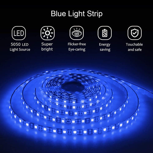 ALITOVE 16.4ft 5050 Blue LED Flexible Strip Ribbon Light Black PCB DC 12V 5M, Waterproof IP65