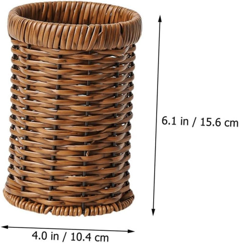 Rattan Silverware Utensil Holder - Imitation Rattan Drying Rack, Wicker Cup, Flatware Storage Basket