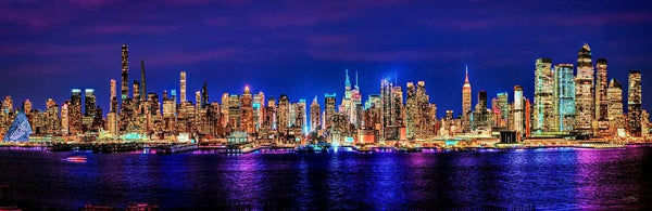 New York City 2022 Manhattan Midtown Skyline Photo Print, Unframed, Night Color, 11.75 x 36 inches