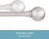 Kenney KN80102 Mercer Ball End Standard Decorative Window Curtain Rod, 36-66" Adjustable Length, Brushed Nickel Finish