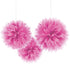 Amscan Fluffy Paper Decorations, 16", Bright Pink, 3 Pcs
