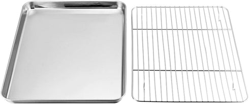TeamFar Baking Sheet with Rack Set, Stainless Steel Baking Pan Tray with Cooling Rack, Non Toxic & Dishwasher Safe