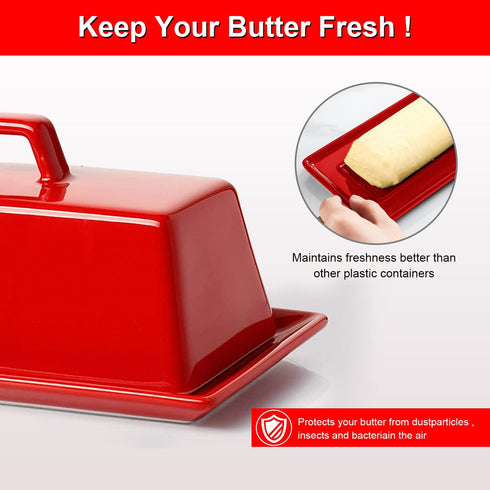 Porcelain,7" Countertop Butter Dish with Lid, Butter Keeper Butter Dishes-Dishwasher Safe, Ceramic Butter Dish