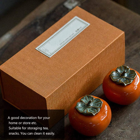 NUOBESTY Ceramics Glazed Persimmon Tea Storage Containers - Sealed Jar for Tea Coffee Spice Orange