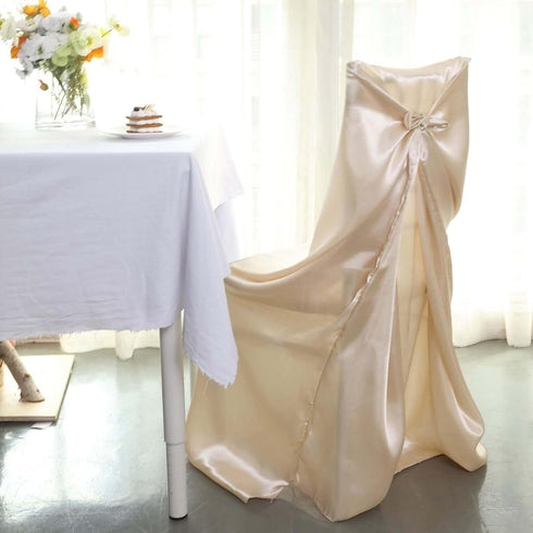 1 Efavormart Beige Chair Covers for Party PCS Satin Self Tie Universal Banquet Wedding Folding Chair Cover for Dining