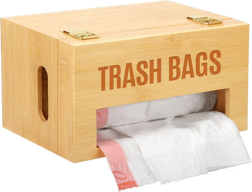 Libreshine Bamboo Garbage Bag Holder, Multi-Mount Space-Saving Trash Bag Organizer for Kitchen,
