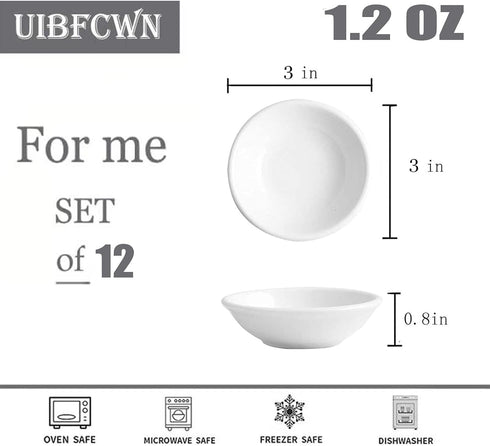 UIBFCWN Sauce Dish Dipping Bowls, 12 Pack Ceramic Dip Bowls Set, 1.2 Oz Soy Sauce Dish, White Dipping Bowls Bulk, Asian Sauce Bowls for Ketchup, BBQ, Condiments, Appetizer by UIBFCWN