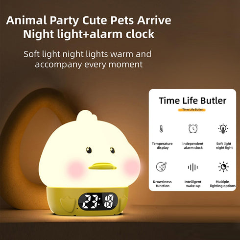 RUISHINE Alarm Clock Lights for Kids-Duck Night Lights,Temperature Display,RGB Color Changing, Wake up Timer