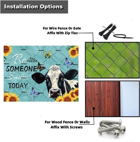 EMOHAT Metal Tin Sign, Sunflowers Animal Cow Flower Decoration, Rustic Farmhouse Wall Art for Living Room Bedroom