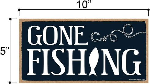 Honey Dew Gifts Fishing Decor, Gone Fishing Hanging Wall Decor, Decorative Wood Sign (5 inch by 10 inch)