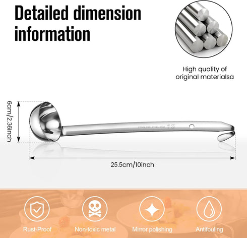 Cunhill 5 Pcs Soup Ladles Serving Ladles Stainless Steel Ladles with Long Handle for Serving, Cooking, Stirring, Portioning Kitchen Restaurant Accessories(2 oz)