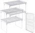 NiHome 4-Pack Stackable Plastic Kitchen Storage Shelf, Foldable Rack for Counter Cabinet Pantry, White
