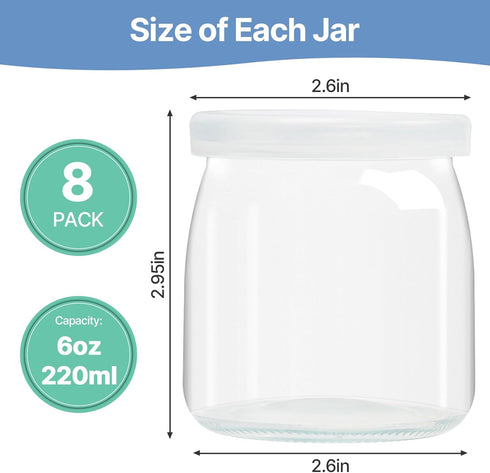 8 Count 6oz 100% Suteck Yogurt Jars - Small Glass Yogurt Cups With Lids, BPA Free, Airtight & Dishwasher Safe! Perfect