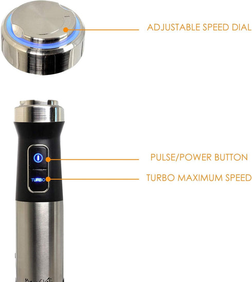 Megachef MC-158C 4 in 1 Multipurpose Immersion Hand Blender with Speed Control and Accessories, 4in1, Silver by Auden
