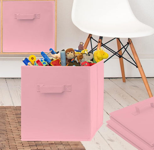 Pomatree 13x13x13 Inch Storage Cubes, 4 Pack Fabric Baskets for Organizing Closet and Toys (Pink)