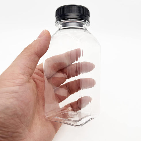 3 Pcs 8 Ounce Plastic Juice Bottles, Reusable Bulk Beverage Containers for Juice, Milk, Black Lid