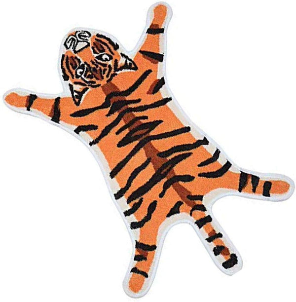 Faux Tiger Printed Rug/Mat for Bathroom, Non-Slip Absorbent Area Rug for Small Home Decor (Orange)