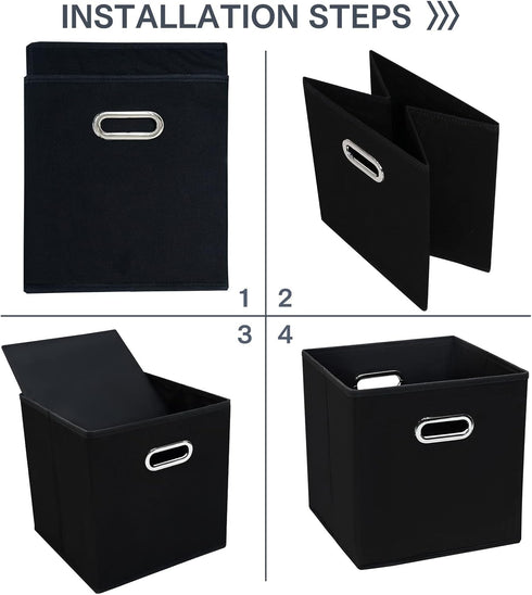 Black Fabric Storage Bins Cube, 11x11x11 Fabric Cubby Organizer Baskets with Handle, Foldable Basket for Closet, Set of