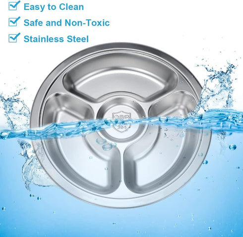 Litewoo Stainless Steel Round Divided Plate - 4 Sections