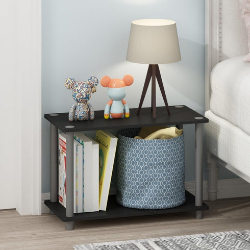 2-Tier Furinno TURN-N-TUBE Side Table, Modern Rectangle End Table with Open Shelf, Night Stand, Bedside Table, Toolless