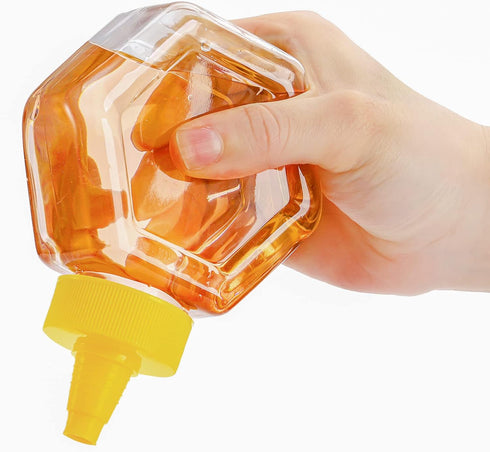 16 Pack 7 Oz Elsjoy Plastic Honey Bottle Jars, Squeeze Bottles Empty Jars with Spout, Refillable Condiment Bottles