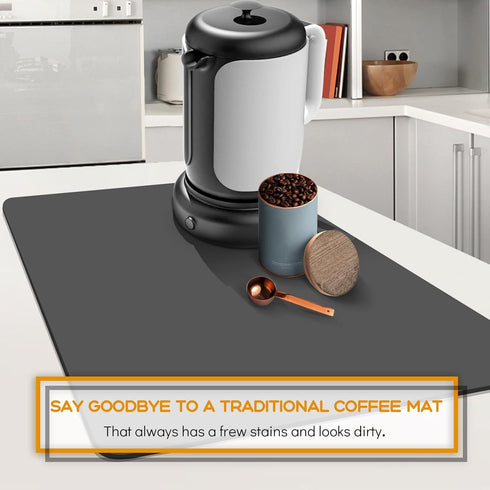 Dish Drying Mats for Kitchen Counter, Waterproof Mat for Coffee Bar Accessories, Deep Gray 16"*19"