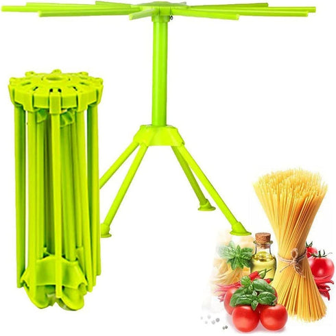 iPstyle Kitchen Pasta Drying Rack, Folding Noodle Stand with 10 Bar Handles, Green