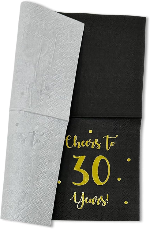 Cheers to 30 Years Cocktail Napkins | Happy 30th Birthday Decorations for Men and Women, 50-Pack 3-Ply Napkins | 5 x 5