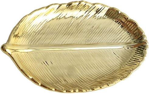 Lependor Golden Leaf Shaped Small Ceramic Jewelry Dish, Decorative Trinket Holder for Wedding Party