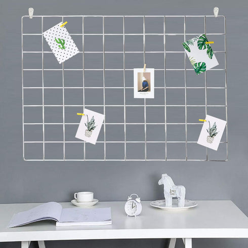 GBYAN Wall Grid Silver Wire Photo Grid Panels, 25.6"x17.7, 2 Pack Desk Wall Organizer Metal Memo Board