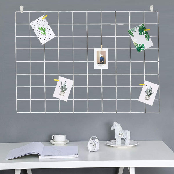 GBYAN Wall Grid Silver Wire Photo Grid Panels, 25.6"x17.7, 2 Pack Desk Wall Organizer Metal Memo Board