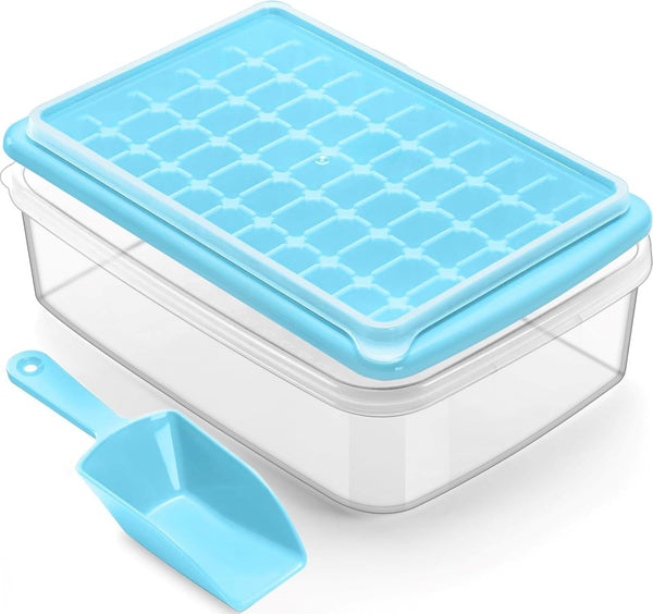 ARTLEO Ice Cube Tray with Lid and Bin for Freezer, 55 Trapezium Easy Release Ice Cube Tray with Cover, Storage