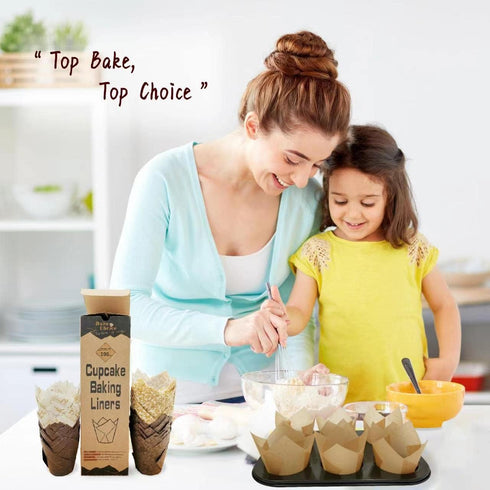Nordic Paper 200pcs Tulip Cupcake Liners for Baking, Standard Size Muffin Liners with Fancy Designs