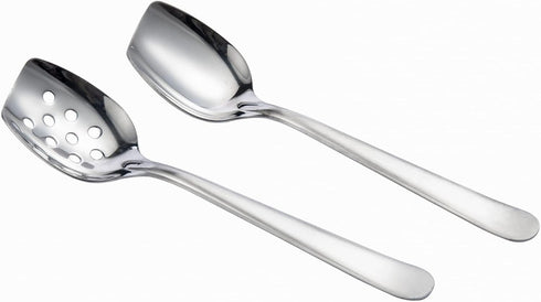 IMEEA Flat Edge Spoon - 18/8 Stainless Steel Flat Bottom Serving Spoon for Cooking, Set of 2