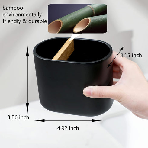 rejomiik Thick Resin Toothbrush Holders, Bamboo Bathroom Countertop Organizer for Toiletries and Beauty Accessories